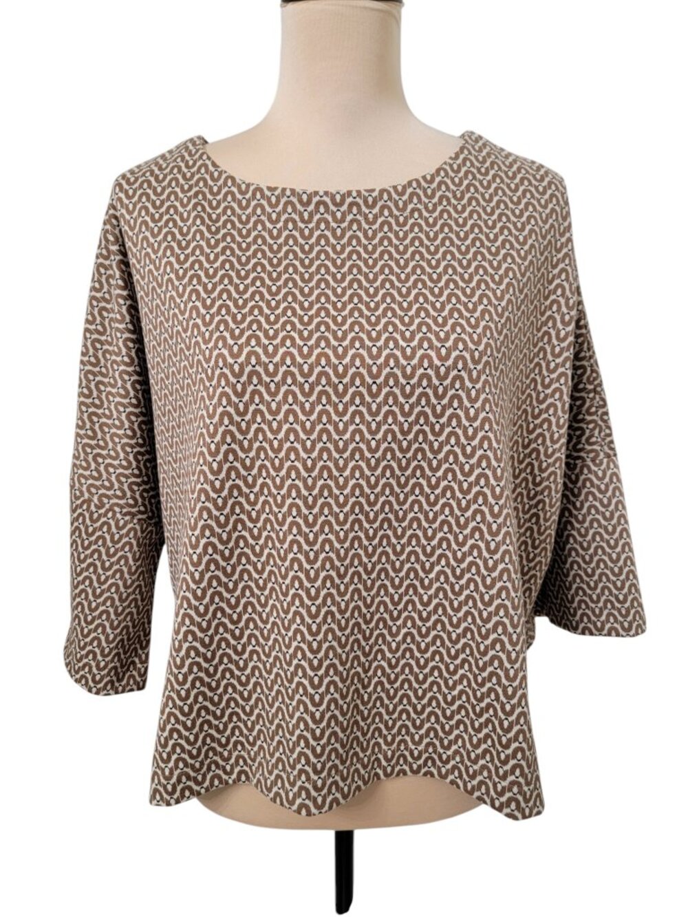 Max Studio Size S Brown & Cream Textured Geometric Knit Top, NEW with Tag